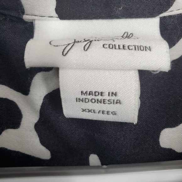 Jaclyn Smith Top 3 / 4 Roll Tab Sleeve Black White Print Button Up Size XXL - Picture 6 of 11